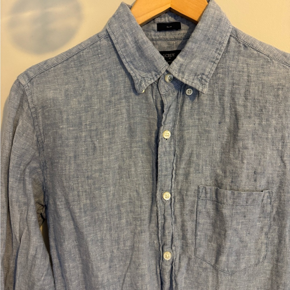 J. Crew 100% Linen Light Blue Button Down Shirt Size Small